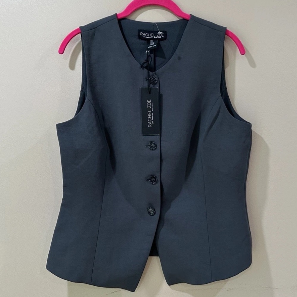 Rachel Zoe Tailored Vest Grey Button Front Sleeveless Waistcoat Jacket Women 8